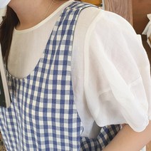 방가지똥 앞치마 통원피스 블루체크 워싱면 앞치마, 1개