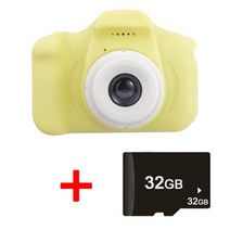 크리스마스 어린이 생일 선물 키즈 미니 디지털 카메라  32GB SD카드, 노란색