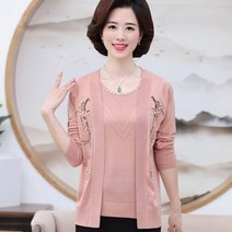 안안씬 중년 여성 빅사이즈 가을 니트 가디건 티셔츠 투피스