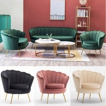 1인용 쇼파 카페 인테리어 벨벳의자 골드체어 소파, 레드