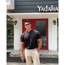 마코아머슬핏카라티 반팔 심플 칼라 무지 티 블랙 화이트 여름 남자 남성 근육 헬스 티셔츠