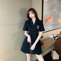 블랙브이넥원피스 빅사이즈 여성의류 플리츠 여름 뚱뚱한 와이드 루즈핏 배가리기 슬림핏 더블 버튼 셋업 2343223542