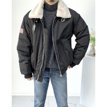 남자 오버핏 USA 패치 테크웨어 패딩 양털카라 무스탕 항공점퍼2color