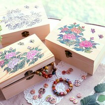 핸디몰 민화 나무보석함만들기(까치호랑이/모란도) DIY, 보석함(중)-모란도