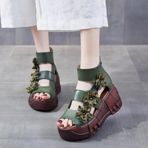 5CM 키작녀 오픈토 앵클부츠 샌들 부드러운 pu 가죽 펀칭