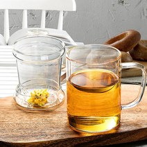 450ml 투명 뚜껑 티망 손잡이 찻잔 머그컵 투명유리 명품찻잔 유리찻잔
