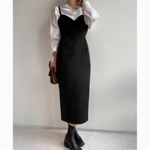 스웨이드 슬림 뷔스티에 H라인 롱 원피스
