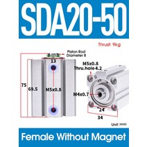 공압 에어 실린더 SDA 타입 보어 20mm 스트로크 복동 SDA20 컴팩트 피스톤 실린더 암, 10 SDA20X50