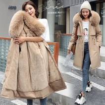여성용 롱 패딩 후드 모피 두꺼운 의류 따뜻한 스노우웨어 6XL