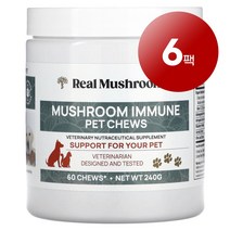 리암마켓 Real Mushrooms 리얼 머쉬룸 강아지 고양이용 면역 관리 보충제 츄어블 60개 240g 1팩, 6팩