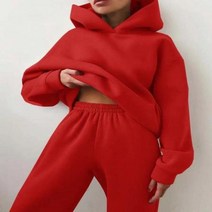 드라이슈트 웻슈트 여성용 운동복 따뜻한 후드 오버사이즈 단색 캐주얼 긴 바지 가을 겨울, 53.Red - XXL
