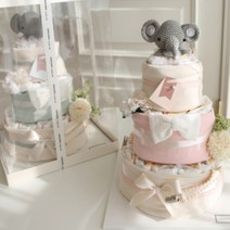 주식회사 앙앙 코끼리 3단 기저귀케이크 (바디슈트+배냇저고리set+노리개체인+우드딸랑이), 출산선물