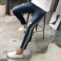 용된다 디스트로이드 스판 슬림핏 데님 남자 청바지