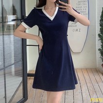 잇츠스타일 [L-4XL] 브이넥 카라 네이비 미니 원피스