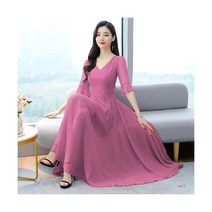 7색 여름 빈티지 솔리드 맥시 드레스 여성 파티 댄스 저녁 쉬폰 캐주얼 비치 미디