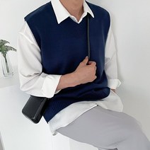 독보남 남녀공용 11칼라 오버핏 남친룩 브이넥 니트 조끼 베스트 5230
