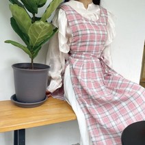 3색 1개 체크 원피스형앞치마 레이어드 장금이앞치마 앞치마형원피스 여성 에이프런, P000DPUU/핑크