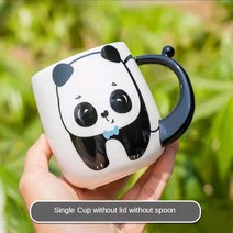세라믹 3D 팬더 커피 머그잔 뚜껑 숟가락 새로운 만화 레트로 우유 커플 컵 Drinkware 비즈니스 선물 주방 바 용품, 400ML, 01 A-1