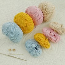 HAGT 아기덧신 손뜨개 태교 뜨개질 DIY 키트 신발뜨기, 실(핑크)+단추1쌍