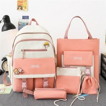 저학년책가방 초등고학년 백팩 5Pcs 세트 여자 학생 노트북 배낭 캔버스 학교 가방 10 대 소녀 Kawaii 키즈
