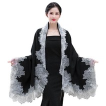 여자 가을 파시미나 우아한 대형 스카프 빈티지 이브닝 드레스 숄 랩 랩 속눈썹 꽃 레이스 패치 워크 웨딩 파티 도난 케이프