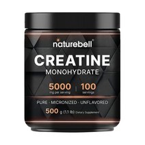 Naturebell 크레아틴 모노 하이드레이트 Creatine Monohydrate Powder 500 Grams 5000mg 1.1Lb