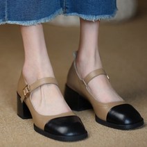 몬드스팟 5cm 여성 둥근코 메리제인 펌프스 미들힐 구두 베이지 (DM525)
