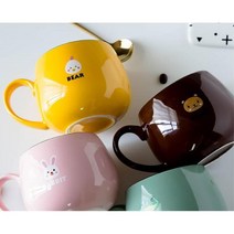 동물 캐릭터 예쁜 어린이 우유컵 머그컵 시리얼 머그잔 파스텔 디너파티 테이블컵 케이터링, 브라운