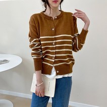 데일리앤 가을 스트라이프 라운드 니트 가디건 카미드