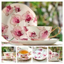 명품커피잔 세트 유럽 ​​고귀한 뼈 중국 접시 스푼 럭셔리 세라믹 머그 도자기 차 카페 파티, 호접란