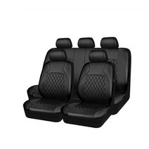 자동차 시트 커버 매트 따듯한 쿠션 Universele pu lederen Universele auto stoelhoezen 에어백 compatibel water-proof, 풀 세트 블랙