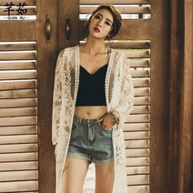 로브가디건 황금가면 이효리로브 의 태국 여행 및 휴가 여성용 긴 오픈 중공 탑 아우터 숄 비치 재킷 에어컨 셔츠 26