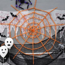 (주)파티해 할로윈 장식2 D-G - 월데코 종이등 데코 행잉 호박 LED 거미줄, G04_반짝이거미줄1.8m-오렌지
