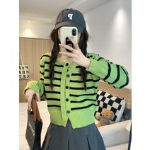 니트가디건패션 삼목 빨리 스타일리쉬 여성의류 학원 무드 디자인감각 브이넥 줄무늬 스웨터 4987286481