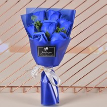 답례품 선물용 조화 향기나는 비누꽃, 3파란장미+파란포장