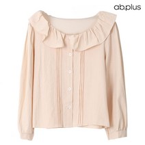 에이비플러스 코튼 라운드카라 프릴 블라우스