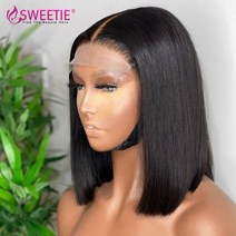 [케이로] 403392 Sweetie-스트레이트 짧은 밥 가발 레이스 폐쇄 인모 레미 4x4 블런트 컷 염색 및 컬 수 있습니다, 10inches_150 Density, 4X4 Bob