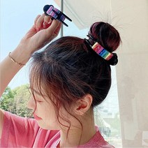 무지개 비즈집게핀 바나나핀 올림 머리 똥 반묶음 헤어핀 둥근