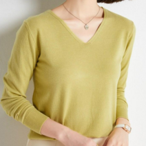 엘에프제트 여성 브이넥 긴팔티셔츠 무지니트