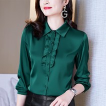 긴소매 상의 실크 여성 블라우스