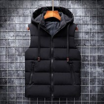 방한작업복 Ymwmhu 6XL 남성 조끼 솔리드 캐주얼 가을 후드 민소매 재킷 패션, 107-120 6XL 사이즈, 검은 색