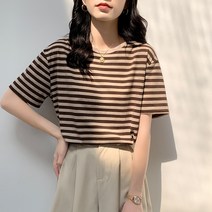 Ssysomey 카키 스트라이프 티셔츠