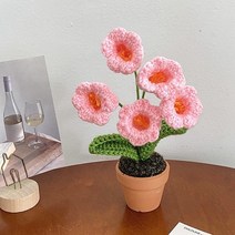 핸드 니트 플라워 인 크로셰 팟 인조 꽃 우븐 릴리 오브 더 밸리 불멸의 꽃 화분 방 장식, 03 S3 Pink