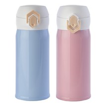 1+1 파스텔 원터치 보온병 보온물병 미니텀블러 350ml, 블루+핑크
