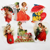 천아트 의류열전사지 빈티지 오리와 소녀 6종(F160) 전사지 제작, 꽃을든 소년소녀