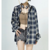 여성용 썸머 체크 셔츠 하늘비즈 A31 R520Z301