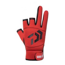 다이와 낚시 장갑 남녀공용 야외 보호 미끄럼 방지 3 컷 핑거 스포츠 장비 앵글링, 빨간, 1개