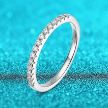 Smyoue-로듐 도금 0.023cttw 모이사나이트 스택 링 여성용 100% 925 실버 랩 생성 다이아몬드 웨딩 밴드 1.5mm 스톤