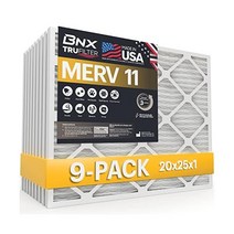 BNX 50 8x63 5x2 5cm(20x25x1인치) MERV 11 에어 필터 9팩 - 미국 제조 정전기 주름 에어컨 HVAC 히터 먼지 곰팡이 꽃가루 보푸라기 애완동물 비듬 연