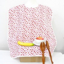 어른용 방수 패턴 턱받이 앞치마, 딸기-블루